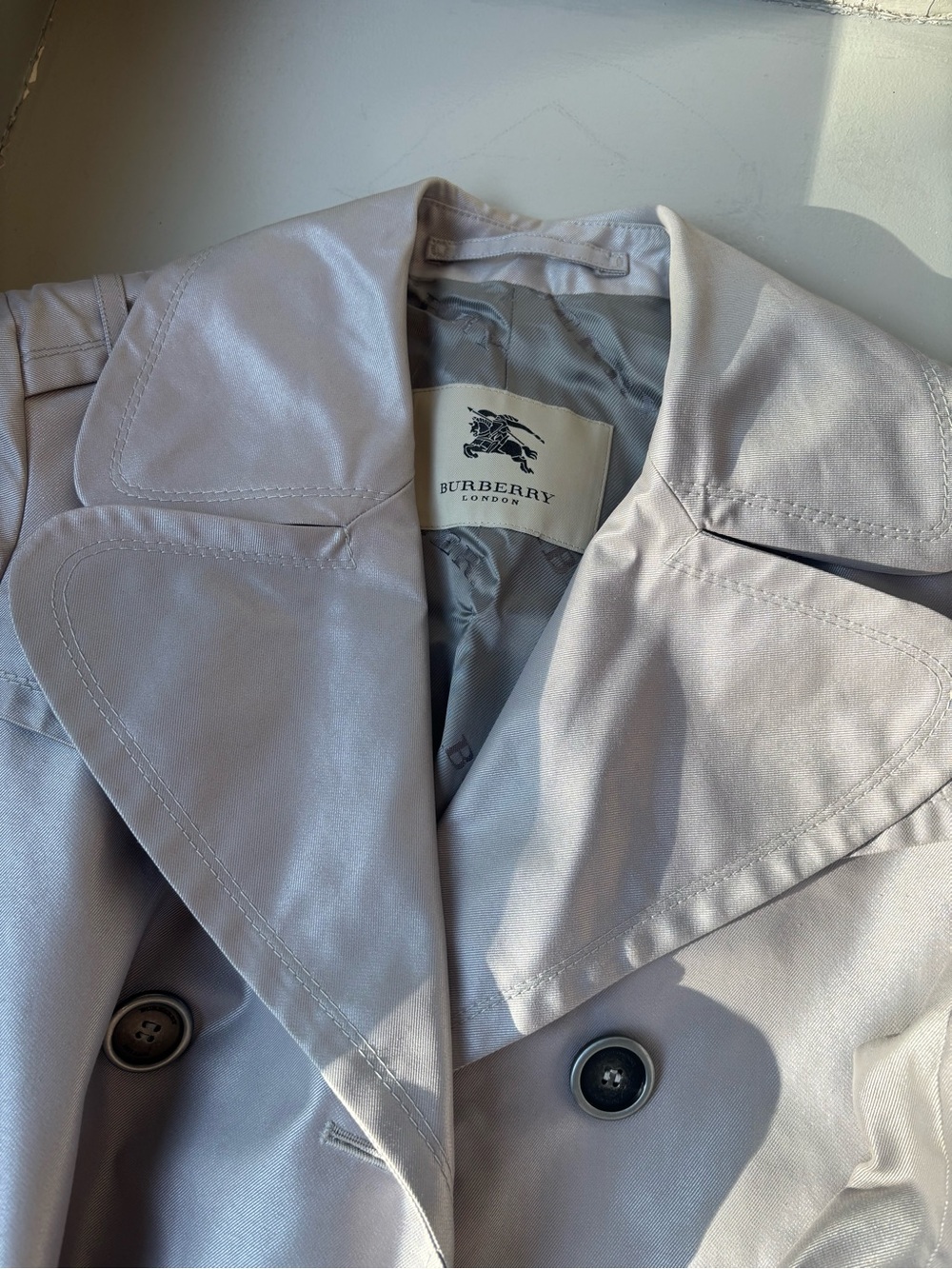 Burberry Double-Breasted Trench Coat - Metallic Light Gray - Picture 3 of 8